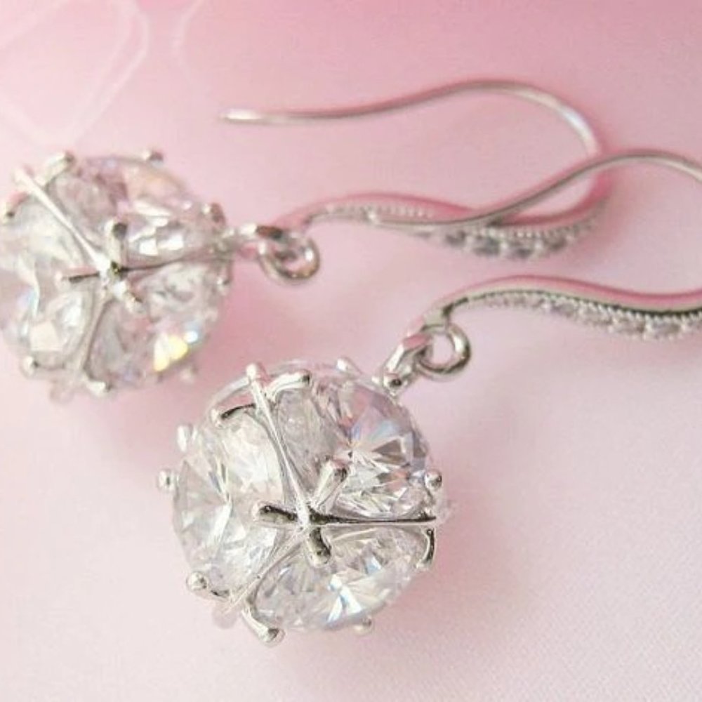 Disco Ball Drops CZ Diamond Earrings Faceted Classy Nadri Style